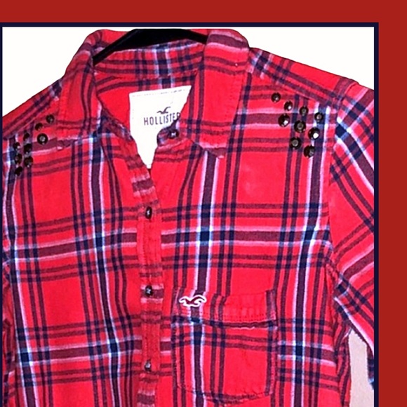 Hollister Tops - Hollister Red/Blue Embellished Plaid Flannel